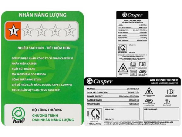 Điều hòa Casper 1 chiều 9000 BTU SC-09FB36A